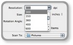 DPI pulldown menu when scanning photos